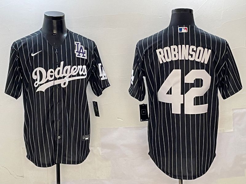 Men Los Angeles Dodgers #42 Robinson Black Stripe Jointly Name 2025 Nike MLB Jersey style 7